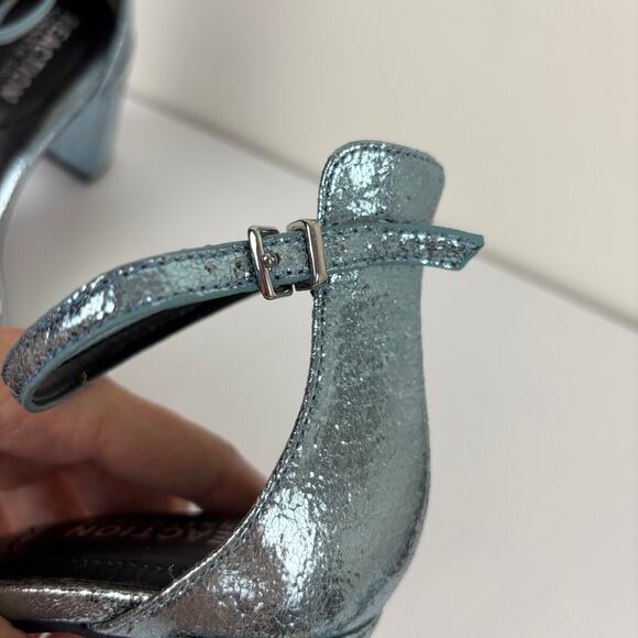 Kenneth Cole Reaction Rise Ruffle Blue Metallic Heel Sandals 8.5 M Evening Event - Picture 5 of 10